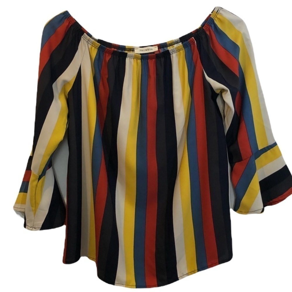 {PROMESA} - BOLD VERTICAL STRIPED BOHO TOP - B5‎